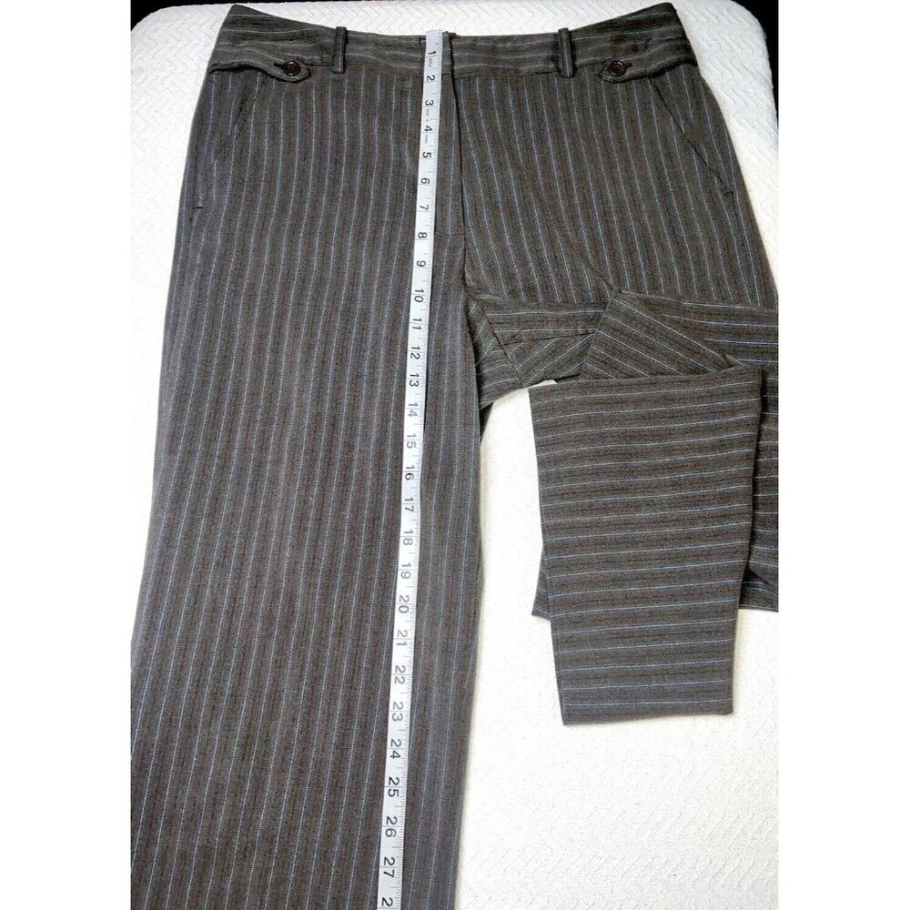 Womens Dressbarn Pants Olive Green w/Teal pin Stripes Pockets Stretch SZ 12 - Picture 2 of 3